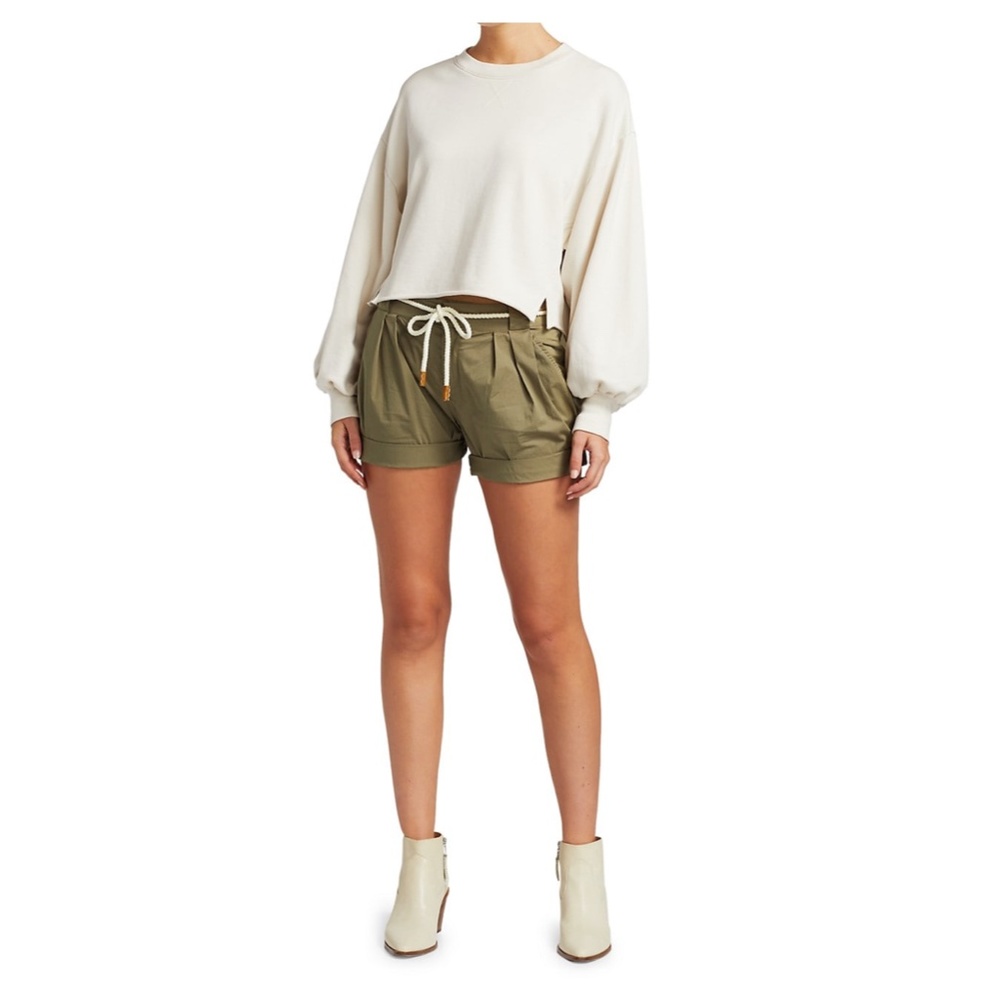 FRAME Tie Up Rolled Rope Belt Olive Green Shorts - Picture 2 of 9